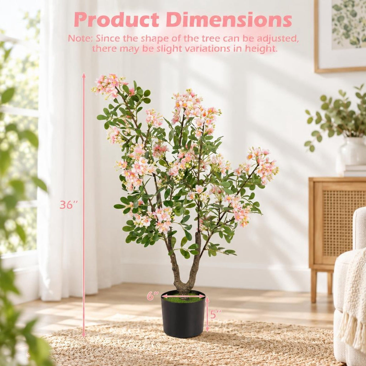 Airfind 36 Inch Set of 2 Artificial Impatiens Tree with Mini Fruits and Silk Flowers, PP PE Cement Silk Fabric Height 36 Inch Frame, Pink
