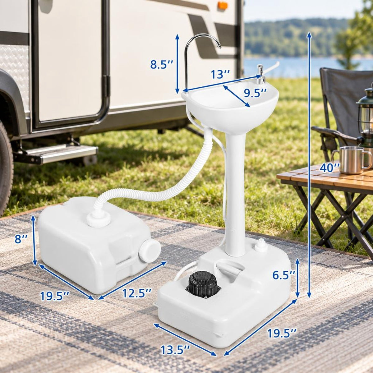 Airfind Camping Hand Wash Station Basin Stand with 4.5 Gallon Tank, HDPE metal Hand sink Frame, 19.5 x 13.5 x 40 ( L x W x H ) Sewage Footprint