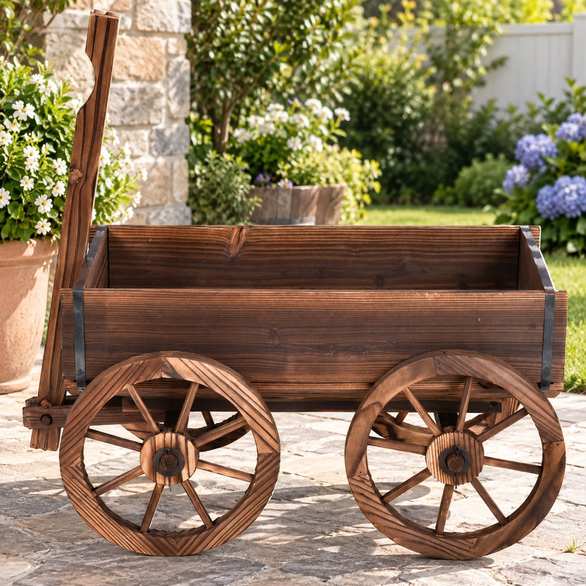 Airfind Wood Wagon Planter Pot Stand with Wheels, Fir wood Frame, 47.2 Inch x 17.0 Inch x 21.0 Inch Footprint, Wood