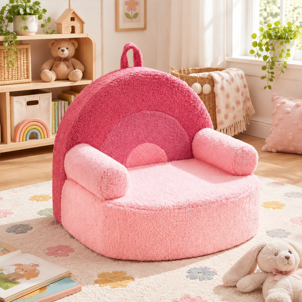 Airfind Kids Sofa Toddler Foam Couch with Soft Fleece Fabric Cover, Teddy Fleece Fabric Frame, for 3+ years old, 21.5in x 17.5in x 17.5in Footprint