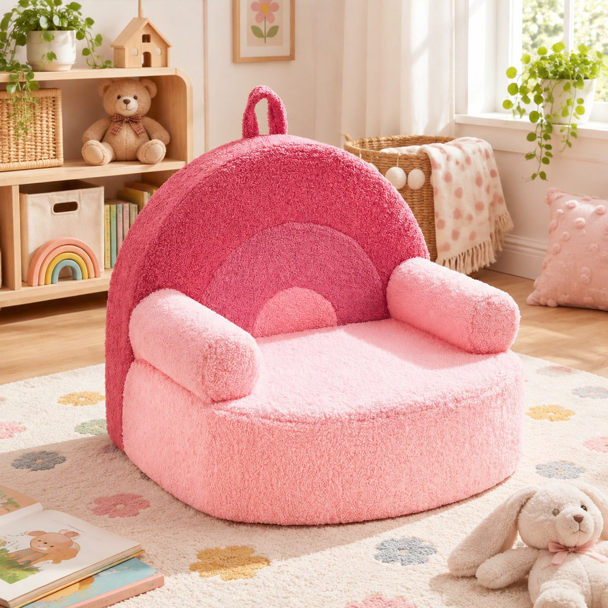 Airfind Kids Sofa Toddler Foam Couch with Soft Fleece Fabric Cover, Teddy Fleece Fabric Frame, for 3+ years old, 21.5in x 17.5in x 17.5in Footprint