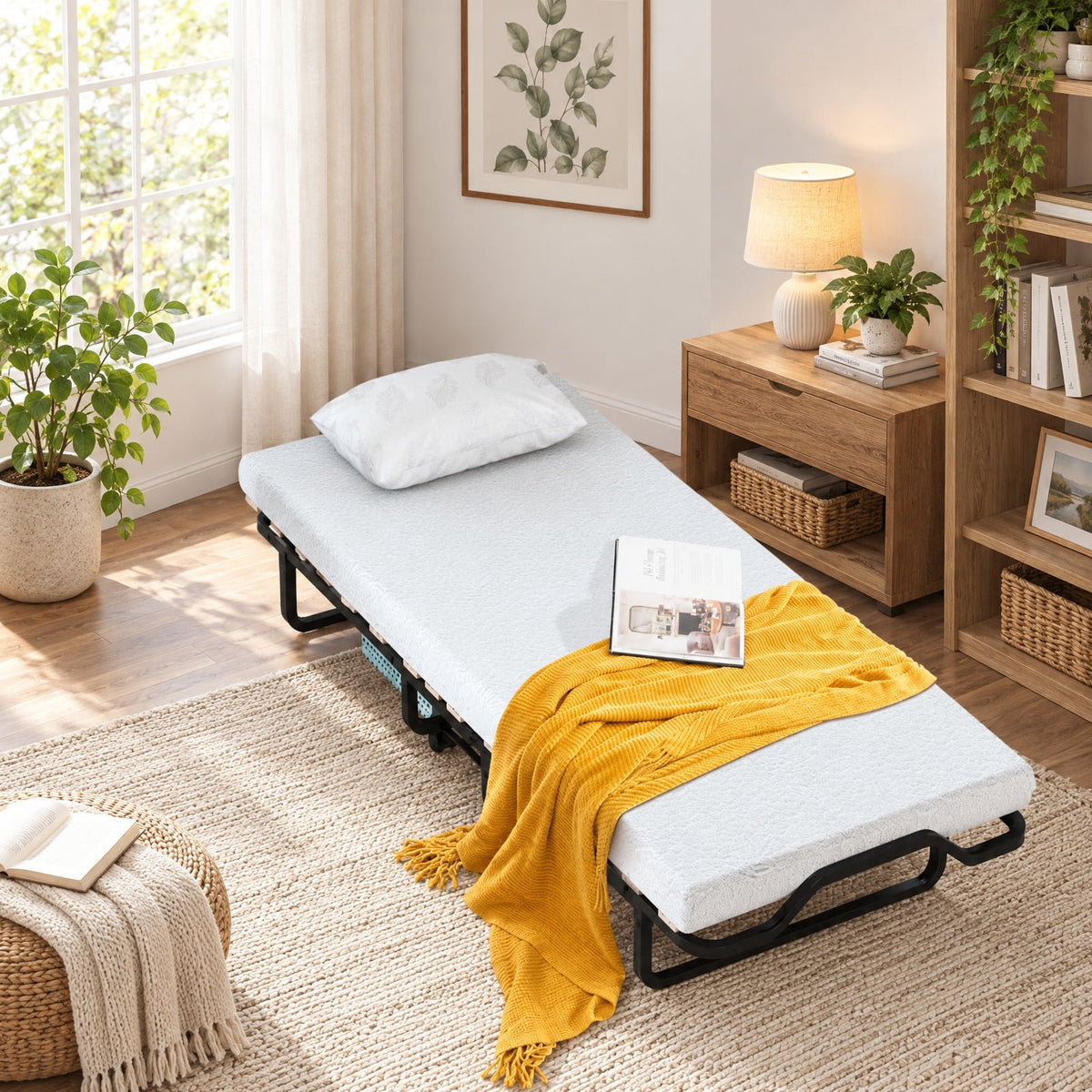 Airfind Twin Size Folding Bed with Foam Mattress and Lockable Wheels, 490 lbsNet Weight 37 lbsBox Qty1(May vary by batch) Capacity