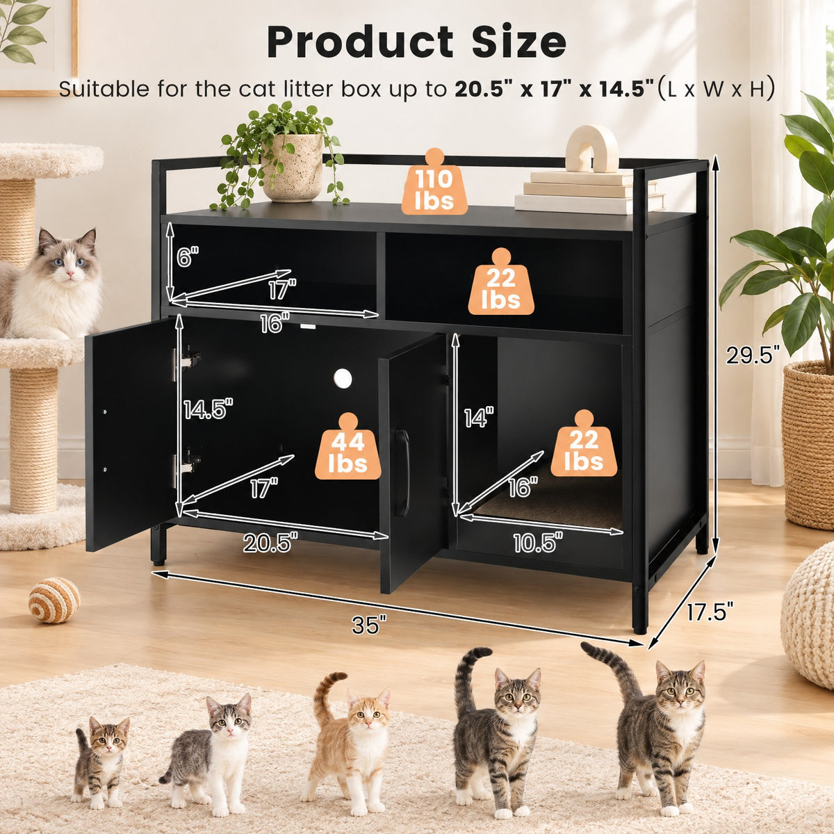 Airfind Hidden Cat Washroom with Double Doors and Scratch Cardboard, MDF Metal Frame, 35 x 17.5 x 29.5 Compartment Footprint, Coffee
