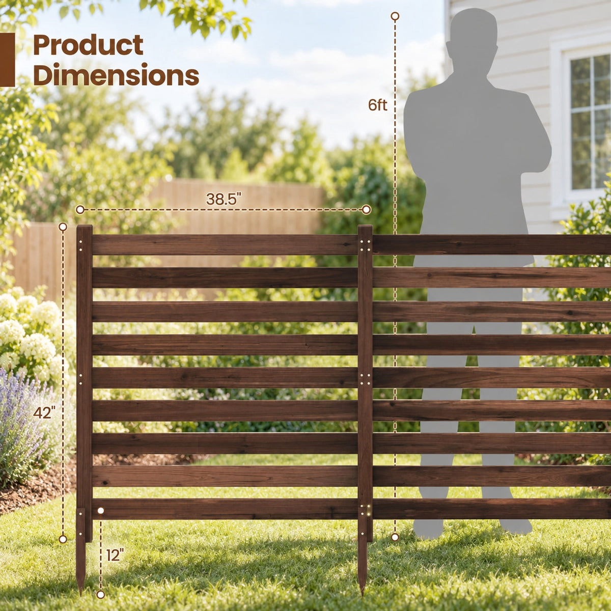 Airfind 4-Panel Wooden Outdoor Privacy Fence with Ground Stakes, Fir Wood, Product Dimensions of Each Screen 38.5 Inch, Brown