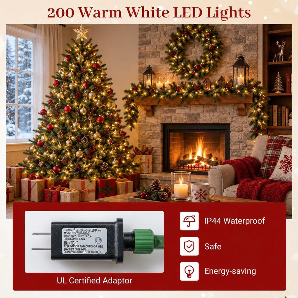 Airfind 60 Inch Pre-Lit Artificial Christmas Wreath 200 LED Warm White Lights-1 Piece, PVC Metal Frame, 60 x 60 Footprint, White