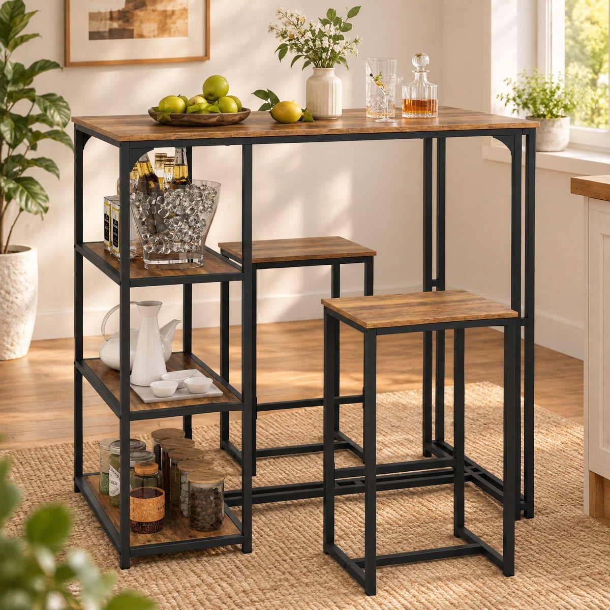 Airfind 3-Piece Bar Table Set for 2 Bar-Height Dining Table with 2 Stools, 220 lbs Capacity, MDF Metal Frame, Coffee