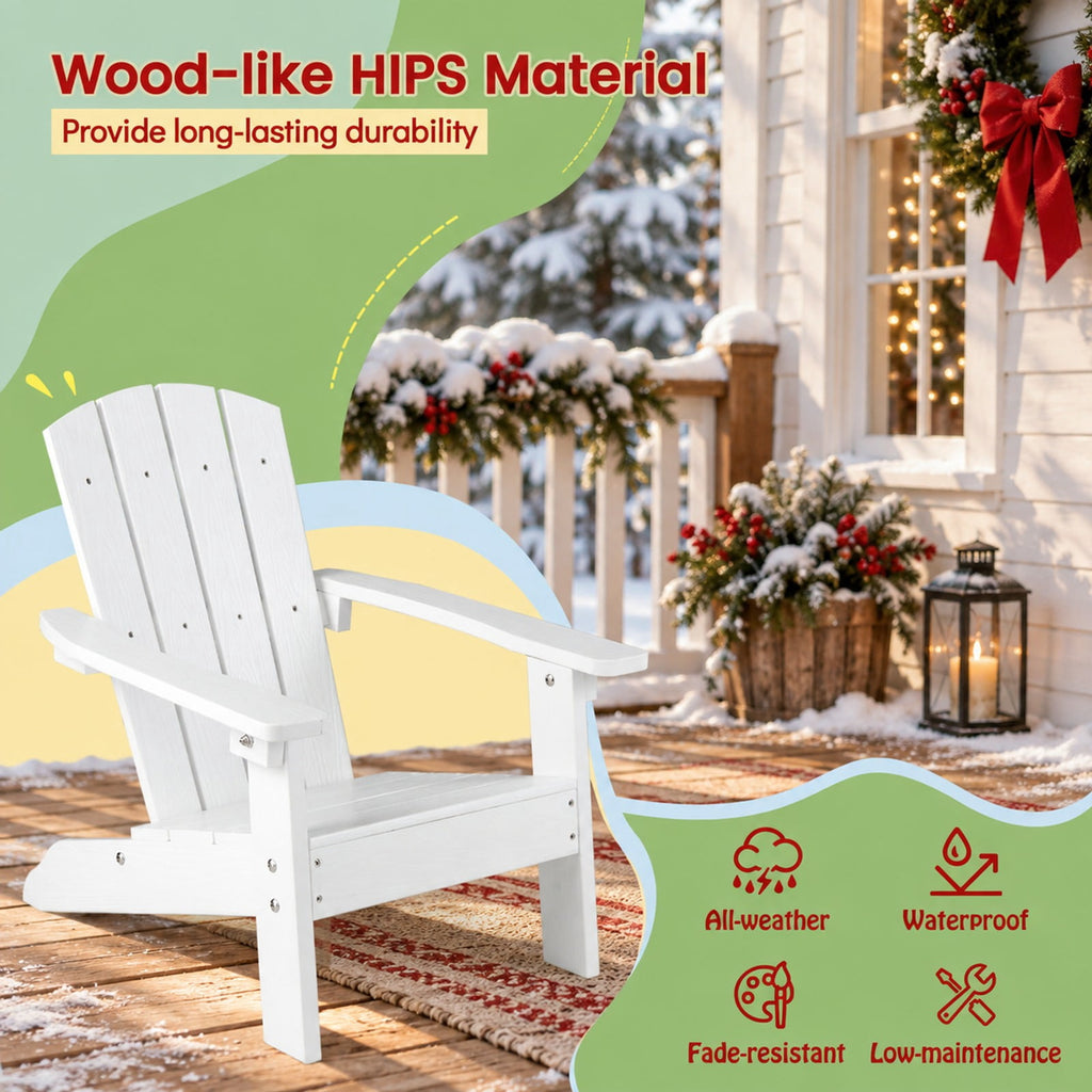 Airfind All-Weather HIPS Kids Adirondack Chair with with High Backrest and Armrests, 165 lbs Capacity, Wood-like HIPS Frame, White