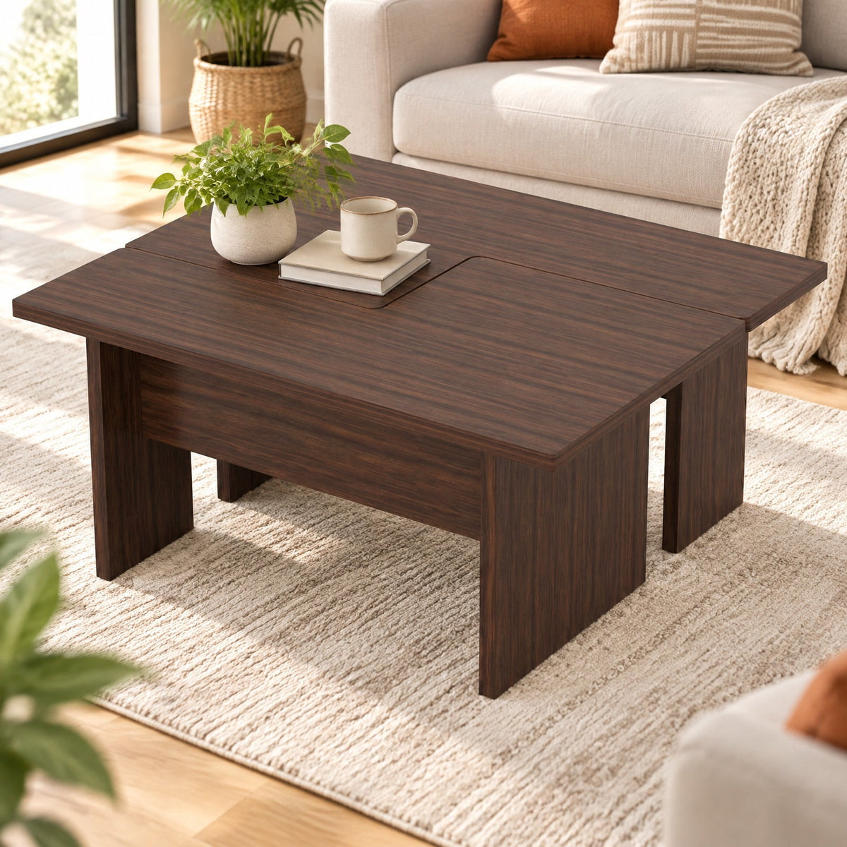 Airfind Modular Coffee Table Set of 2 Featuring L-shaped Layout and 155 Lb Capacity for Living Room and Small Spaces Practical Everyday Design, Walnut
