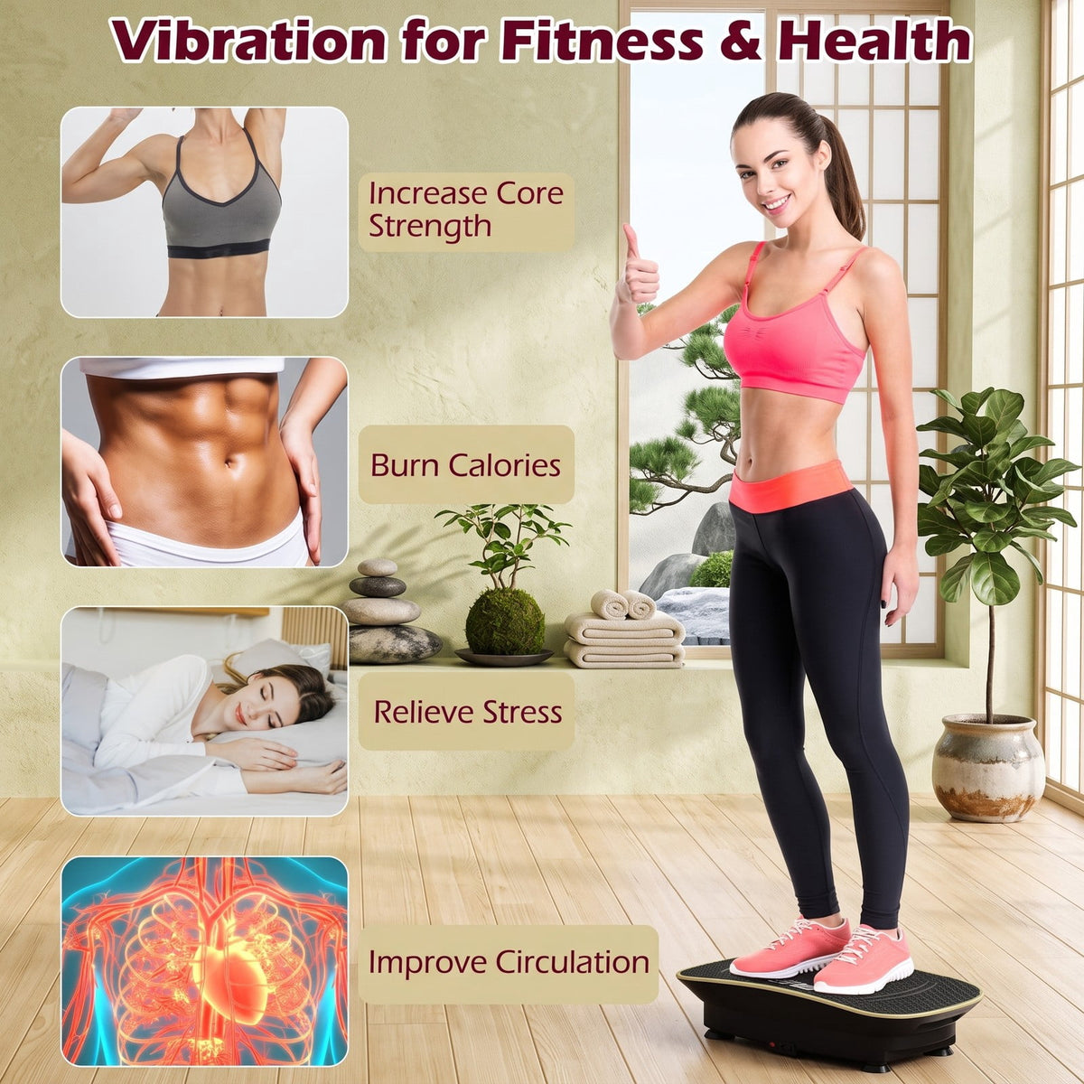 Airfind Vibration Plate Exercise Machine for Lymphatic Drainage and Weight Loss, Whole Body Vibration Platform with 10 Speed Intensities, LED Display and Remote, Black