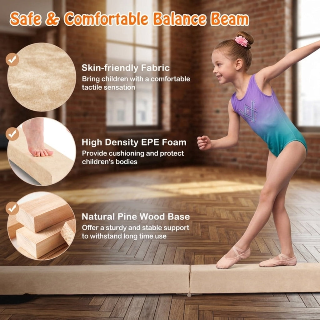 Airfind Folding Balance Beam with Solid Wood Base and Anti Slip Bottom for Kids Gymnastics Practice and Home Training, Beige