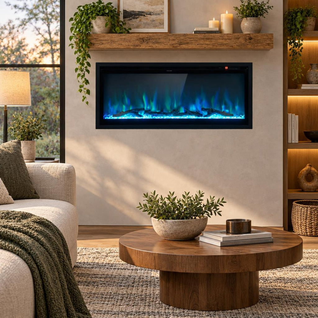 Airfind Electric Fireplace In-wall Recessed with Remote Control and Adjustable Color and Brightness-42 Inches for Everyday Use, Black