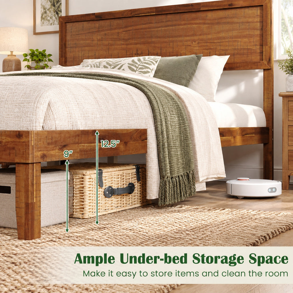 Airfind Full Size Bed Frame with Headboard and Wooden Slats Support, 660 lbs Capacity, Plywood Acacia Wood Rubber Wood MDF Frame