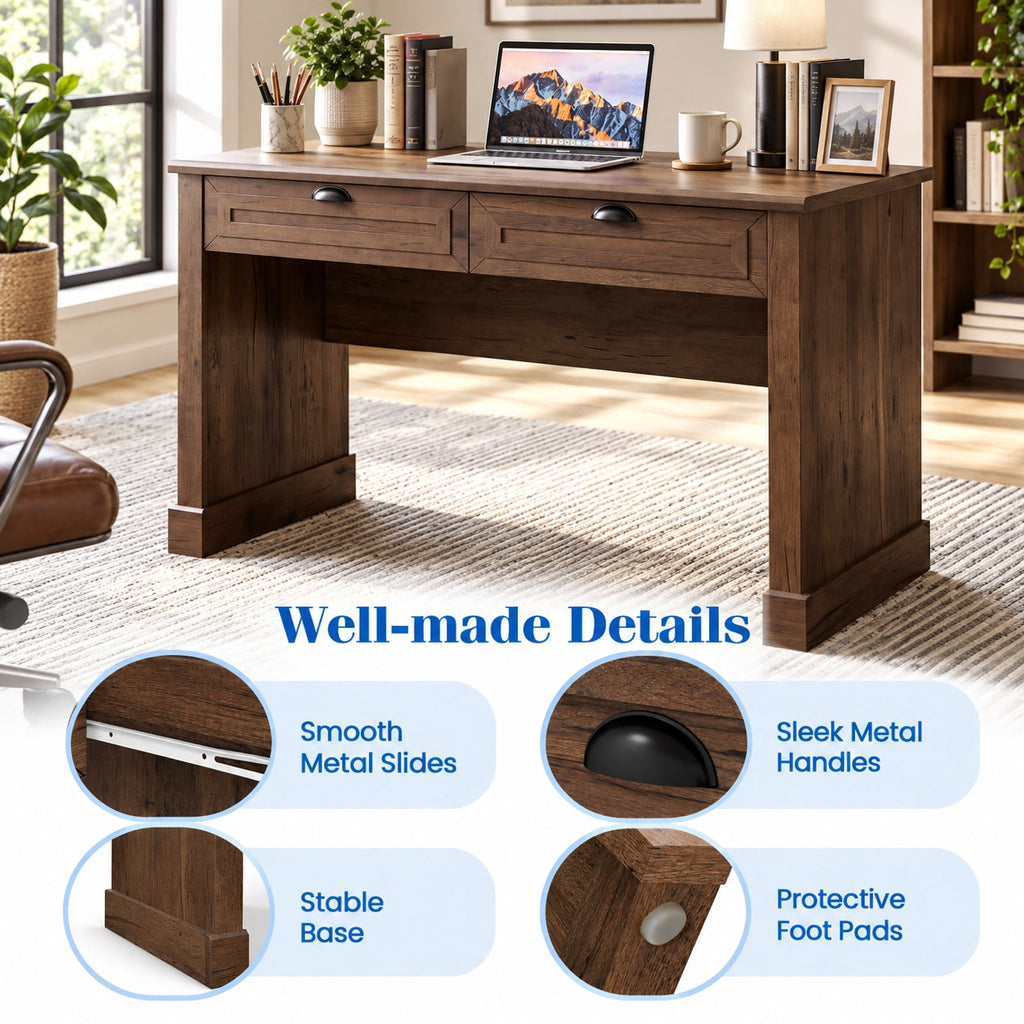 Airfind Executive Desk, 48 Inch Farmhouse, with 2 Drawers for Studying and Writing, 48 Inch x 24 Inch x 30 InchInterior Footprint, Brown