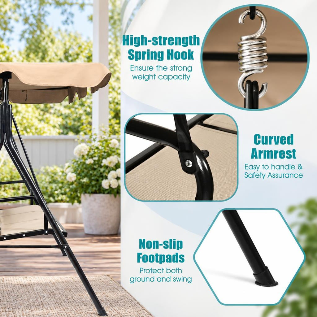 Airfind 3 Person Steel Frame Patio Swing with Polyester Angle and Adjustable Canopy, 550 lbs Capacity, Steel textile fiber polyester Frame, Brown