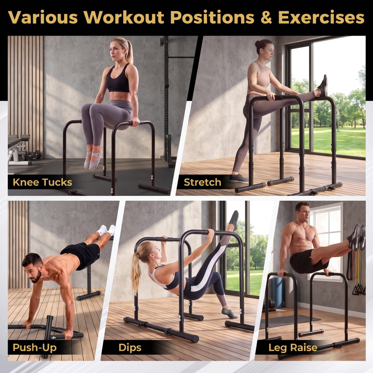 Airfind Adjustable Dip Bar Station with 4 Height and 5 Width Settings and Foam Padded Handles for Calisthenics and Strength Training, Black