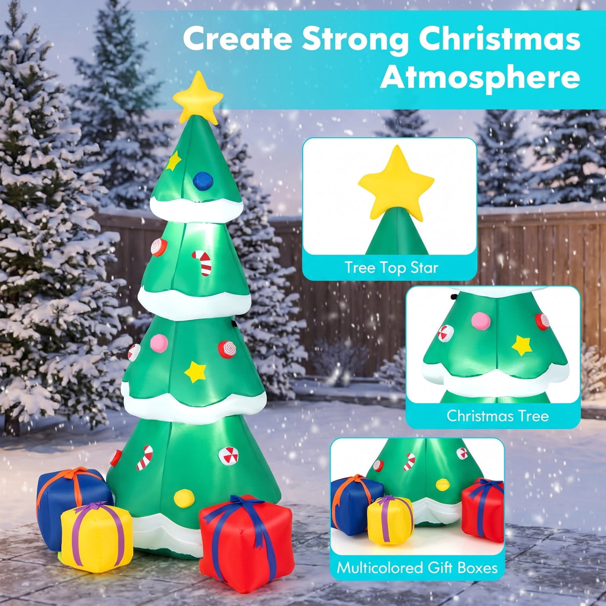 Airfind 6 Feet Tall Blow up Christmas Tree with 3 Gift Boxes, Polyester fabric Frame, 2.5ft x 2.3ft x 6ft Footprint, Multicolored