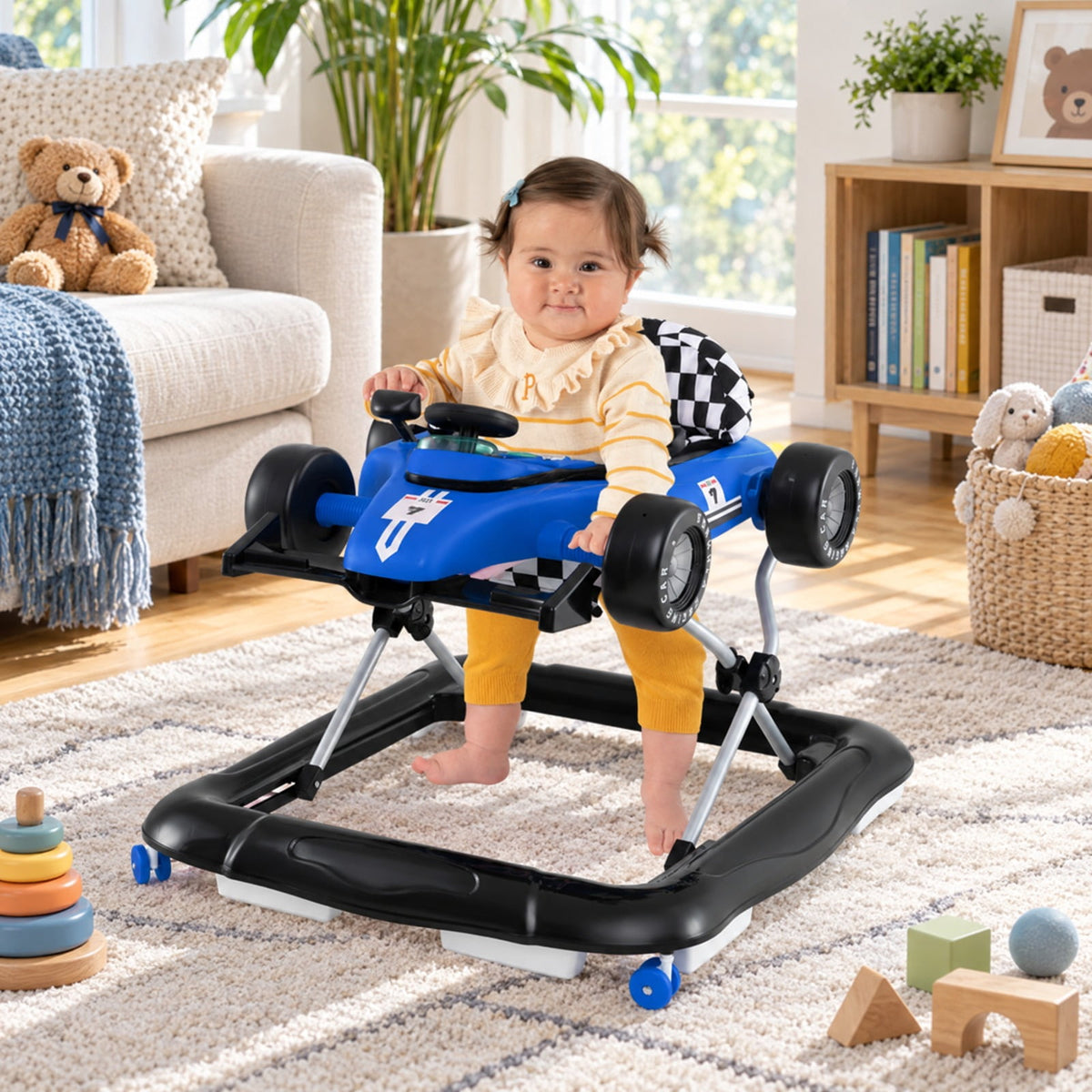 Airfind 4-in-1 Youth Push Walker Activity Center Height Adjustable featuring Music Box, 26.5 lbs Capacity, PP Metal Frame, for 6-18 Months, Blue