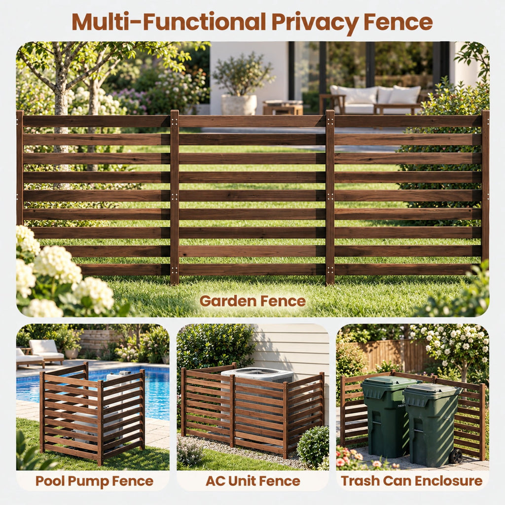 Airfind 3-Panel Wooden Outdoor Privacy Fence with Ground Stakes, Fir Wood Frame, Brown, Product Dimensions of Each Screen 38.5 Inch