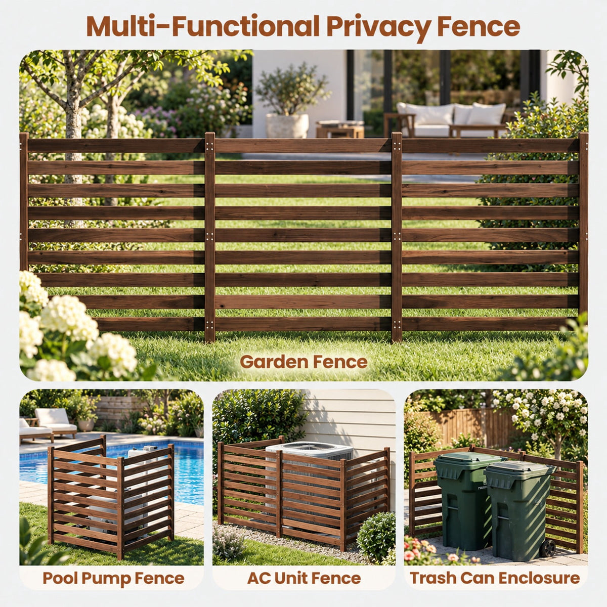 Airfind 3-Panel Wooden Outdoor Privacy Fence with Ground Stakes, Fir Wood Frame, Brown, Product Dimensions of Each Screen 38.5 Inch