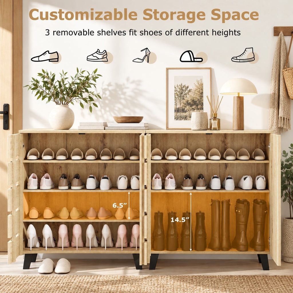 Airfind 4-Tier Shoe Cabinet 2-Door Storage Organizer with Louvered Door, 90 lbs Capacity, MDF Engineered Wood Frame, 31.5 x 13 x 34.5 Footprint