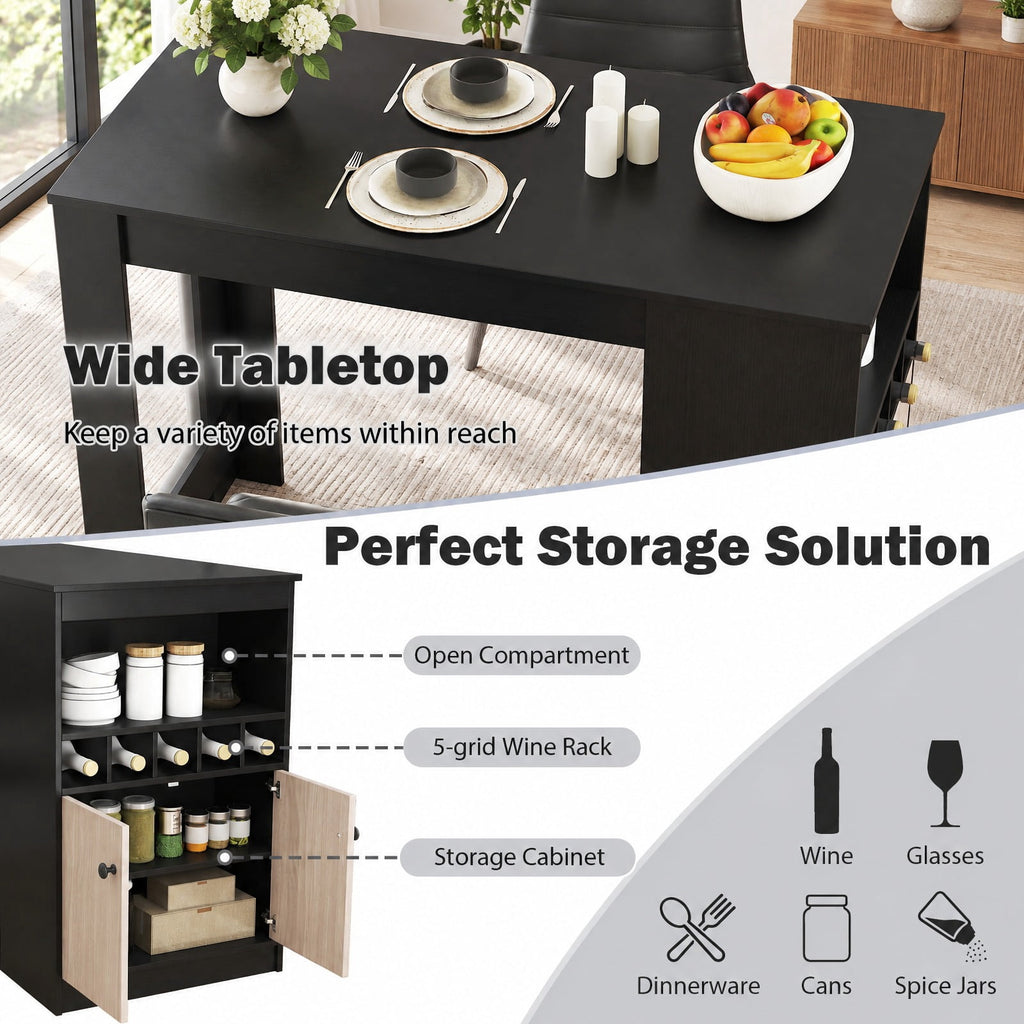 Airfind 48 Inch Bar Table with Storage Cabinet and Wine Rack, 210 lbs Capacity, Engineered Wood MDF Frame, 48 x 24 x 36 Footprint, Black