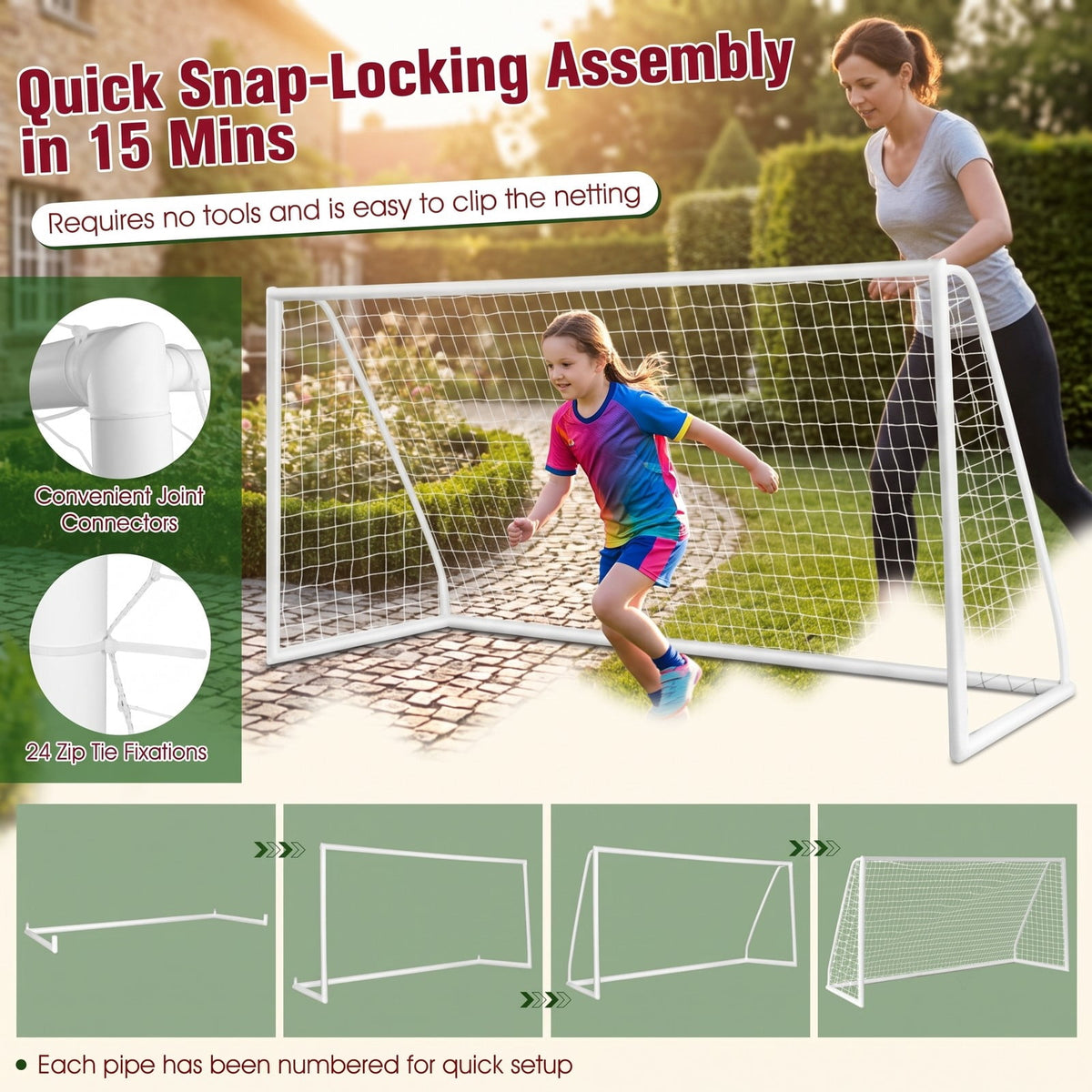 Airfind 12 x 6 FT Portable Soccer Goal for Backyard, All-Weather PVC Frame Practice Net with 6 Ground Stakes and High-Strength PE Netting for Kids Youth Training, White