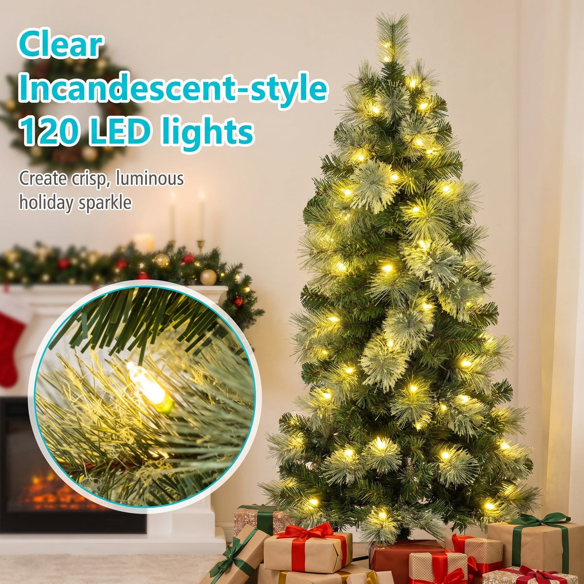 Airfind 6/7/8 FT Pre-Lit Pencil Artificial Christmas Tree with 120/150/200 LED Warm White Lights and 8 Modes, White