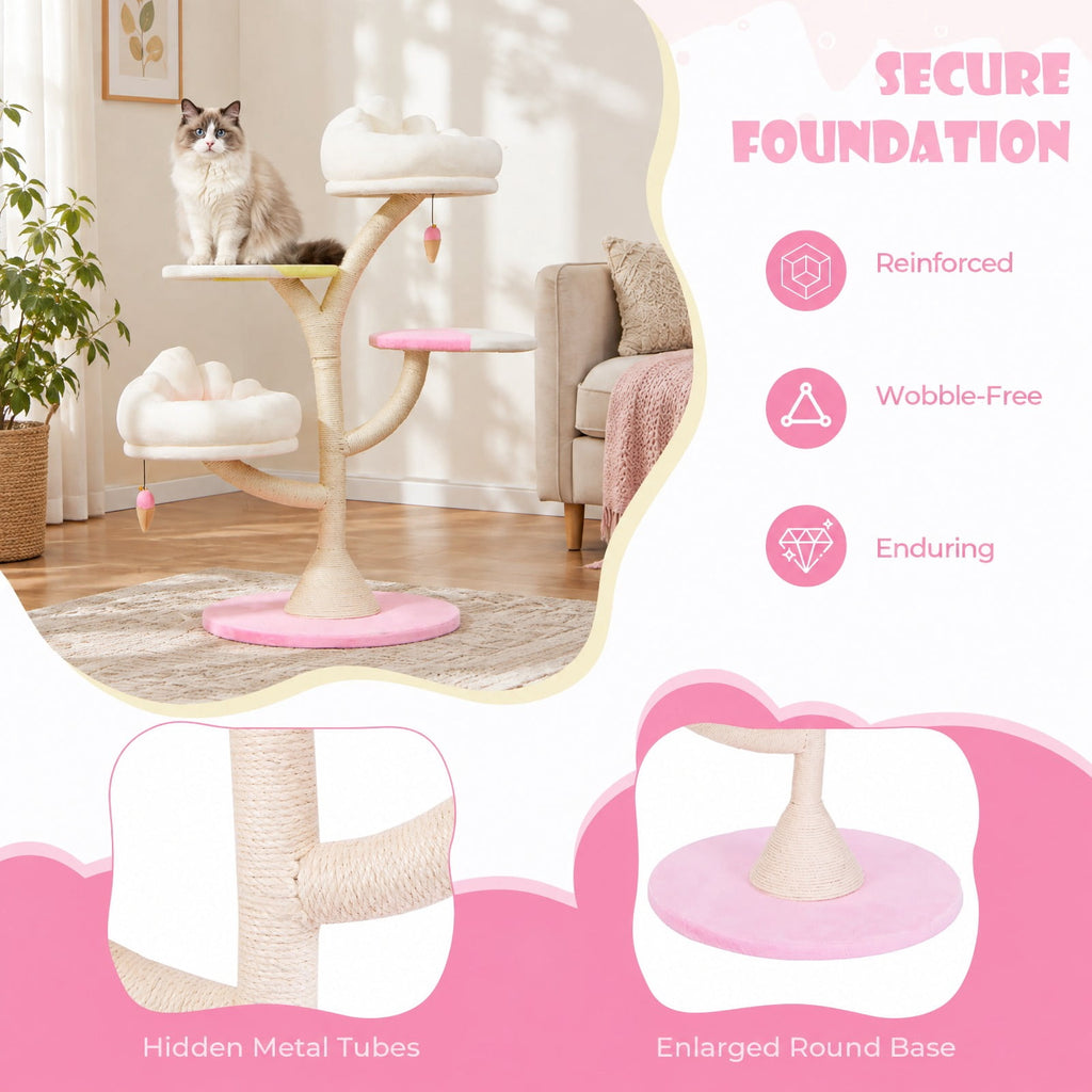 Airfind Multi-Layer Cat Tree Cat Tower with 2 Cat Perches 2 Platforms, Capacity of Each Layer 35 Lbsnet Weight for Convenient Everyday Use, Pink