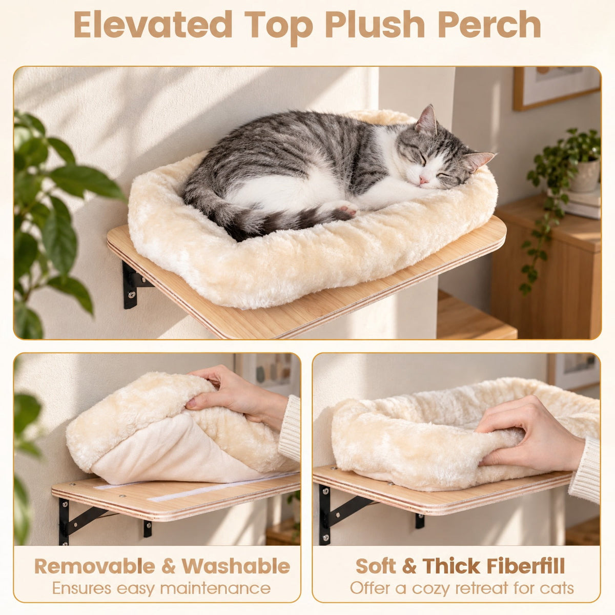 Airfind Door Hanging Cat Climber 4-level Height Adjustable with Plush Bed, 11 lbs Capacity, Solid Plywood Jute Rope Plush Fabric Frame, Beige