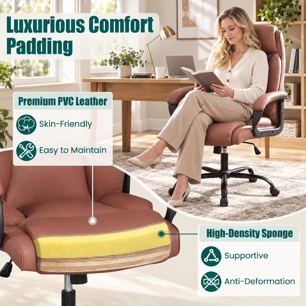 Airfind 400LBS Big and Tall Chair High Back Executive Chair Ergonomic Leather Computer Chair, 400 lbs Capacity, Brown