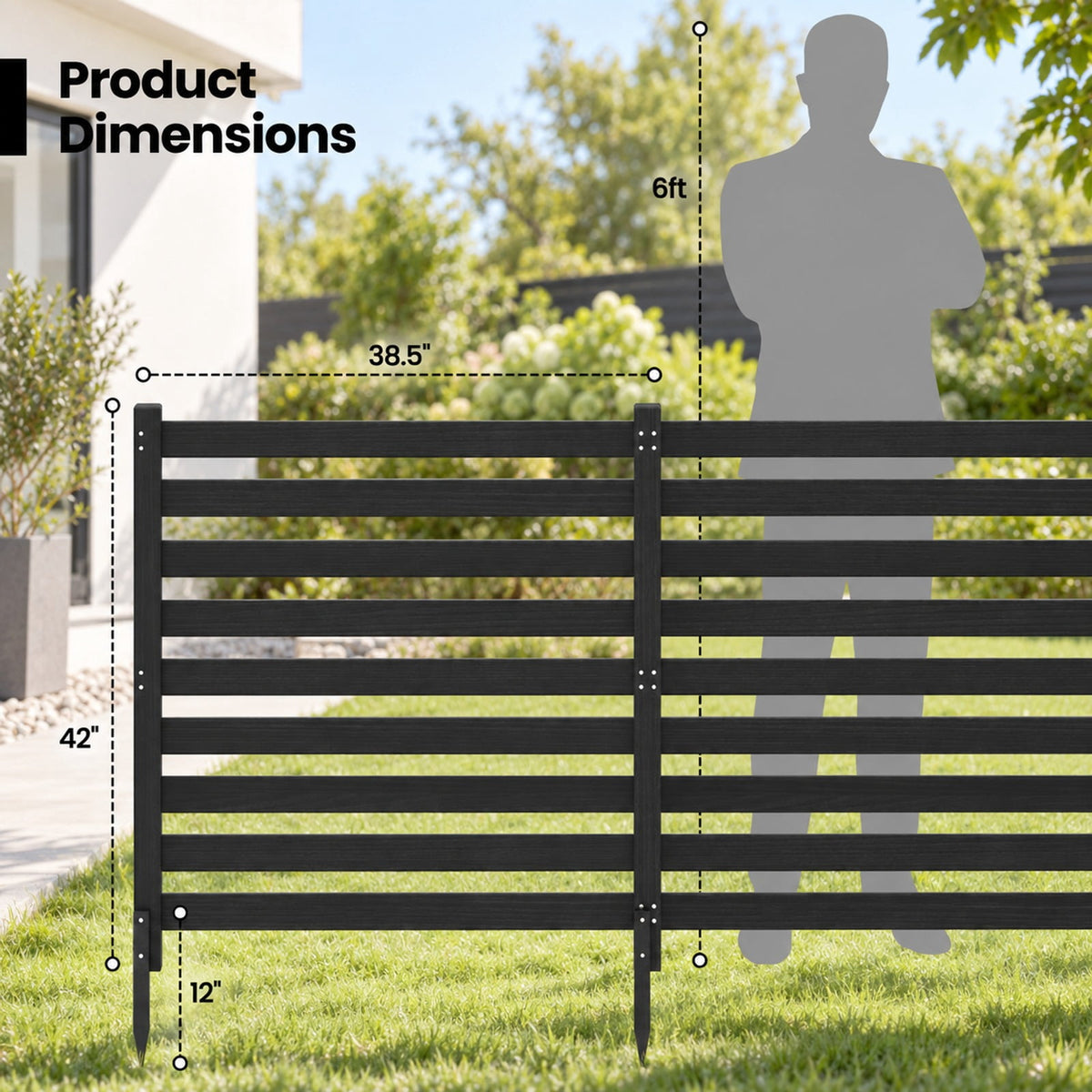 Airfind 3-Panel Wooden Outdoor Privacy Fence with Ground Stakes, Fir Wood Frame, Black, Product Dimensions of Each Screen 38.5 Inch