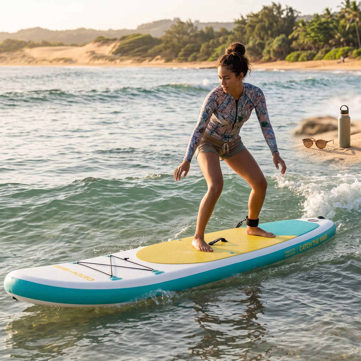 Airfind 11 Foot Inflatable Stand Up Paddle Board with Retractable Paddle Backpack and Ankle Leash for Adults, White and Yellow