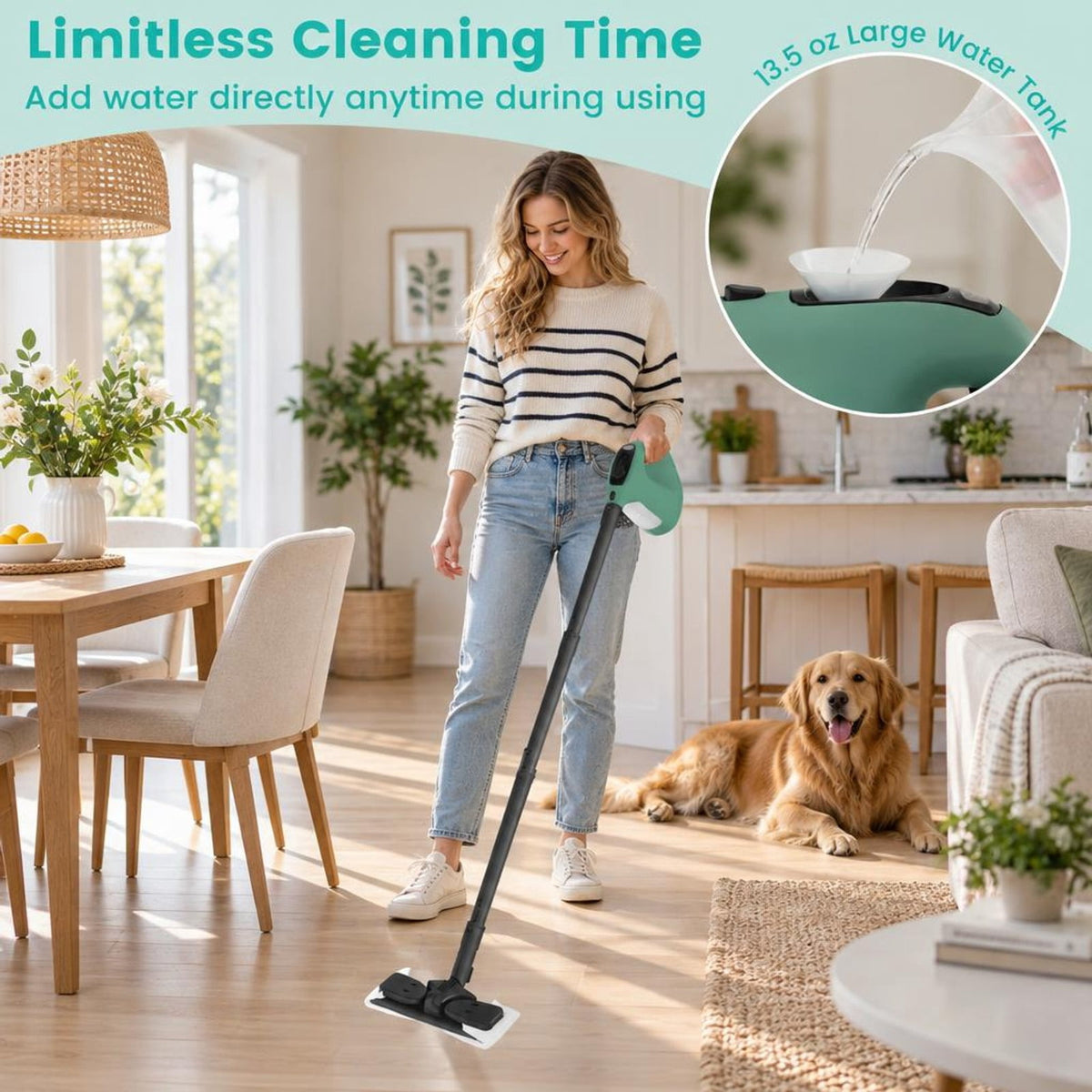 Airfind 1400W Handheld Steam Cleaner with 14-Piece Accessory Kit and Child Lock, PP Frame, 13 x 5 x 9.5 Footprint, Green