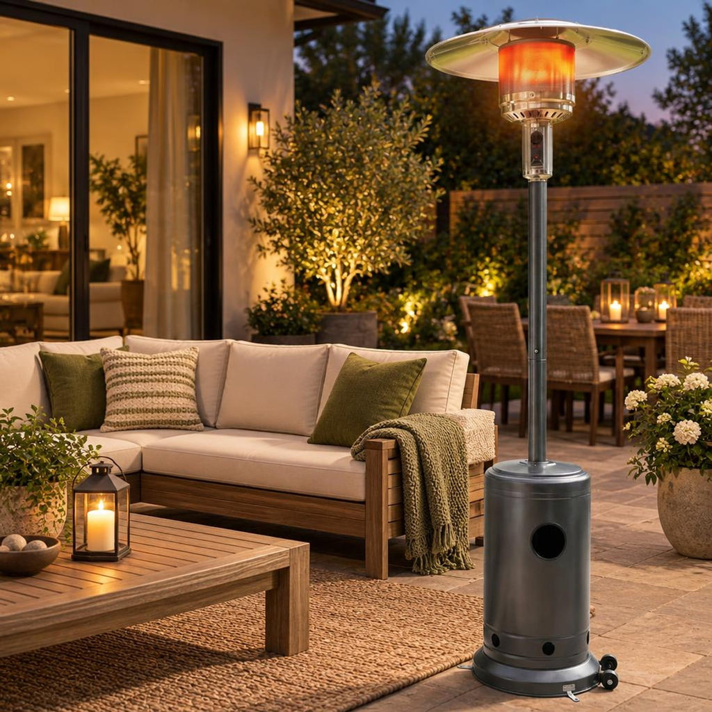 Airfind 50 000 BTU Patio Propane Gas Heater with Stainless Steel Burner, Stainless Steel Metal Aluminum Frame, 32.5in x 86in Footprint, Gray