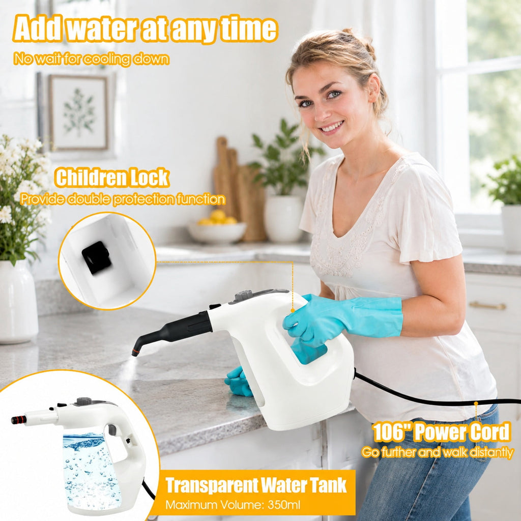 Airfind 1400W Handheld Steam Cleaner with 14-Piece Accessory Kit and Child Lock, PP Frame, 13 x 5 x 9.5 Footprint, Gray