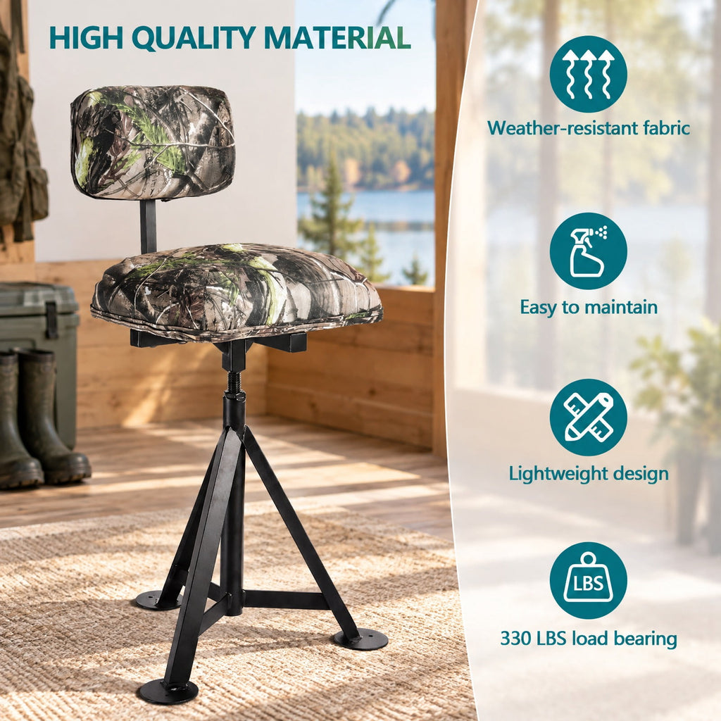 Airfind Swivel Hunting Chair Tripod Blind Stool with Detachable Backrest, 330 lbs Capacity, Steel fabric Frame, 16 Inch x 15 Inch x 30 Inch -38.5 Inch Footprint