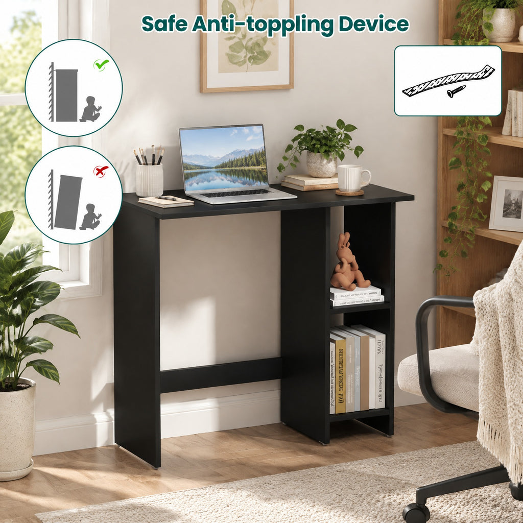 Airfind Small Computer Desk with Storage and Adjustable Shelf, Black, Reinforced crossbar ensures reliable structure