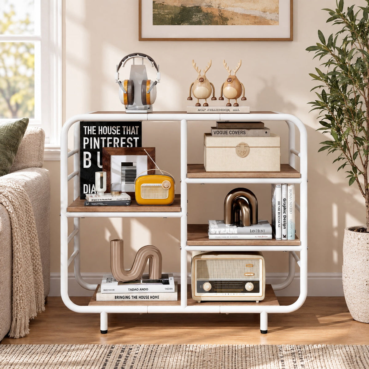 Airfind 5-Tier Storage Organizer Open Book Shelf with Metal Frame, 88 lbs Capacity, Engineered Wood Metal Frame, 30.5 x 12 x 27 Footprint