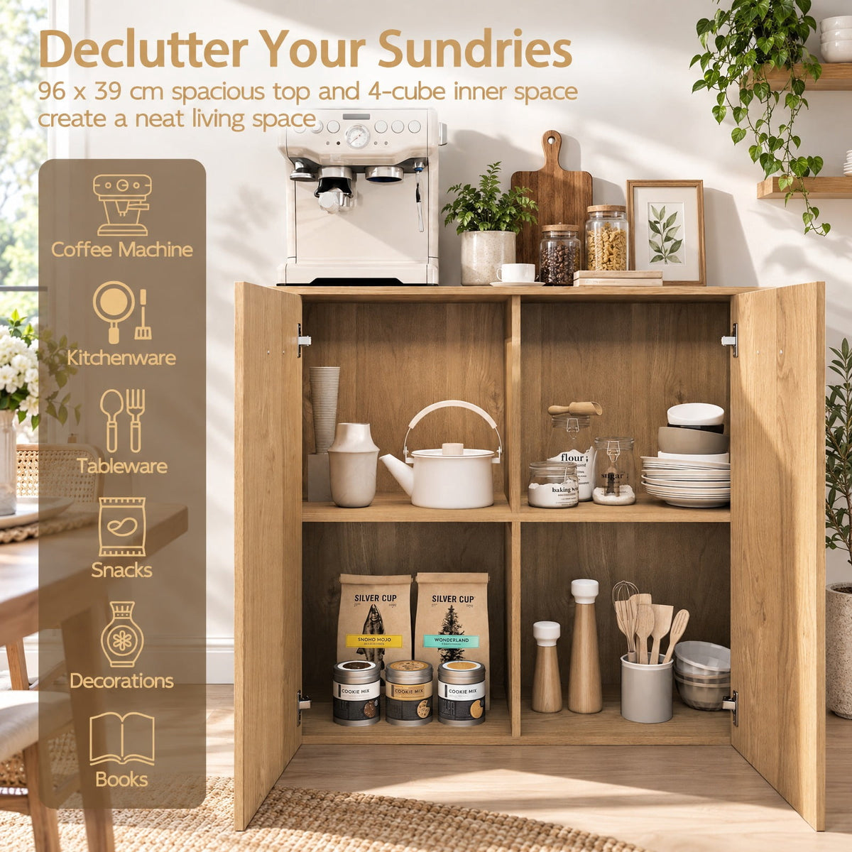 Airfind 38 Inch Buffet Modern Sideboard Cabinet with Storage, 88 lbs Capacity, Engineered Wood Frame, 38 Inch x 15.5 Inch x 32.5 Inch Footprint, Natural