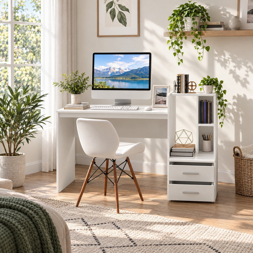 Airfind Computer Desk Home Office with Bookshelf and Drawers, 110 lbs Capacity, MDF Frame, 51 x 24 x 35.5 Footprint, White