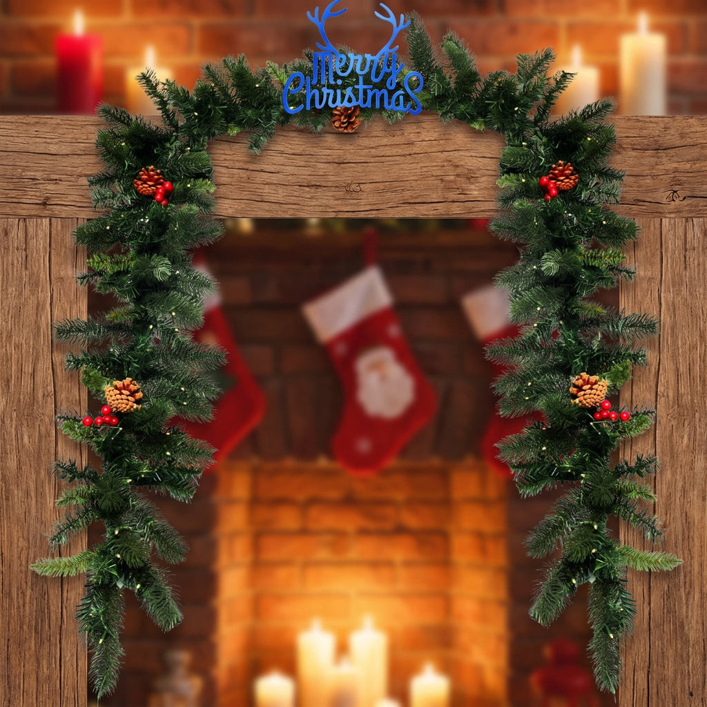 AIRFIND Pre-lit Christmas Garland with 9 Ft Length with 100 LED Lights and 140 PVC Tips for Doorway and Mantel Decor, Red