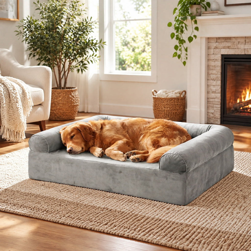 Airfind Cooling Gel Memory Foam Dog Bed for Medium Dogs with Washable Cover, Cooling Gel Memory Foam Silicone Polyester 25D Foam Frame, Light Gray