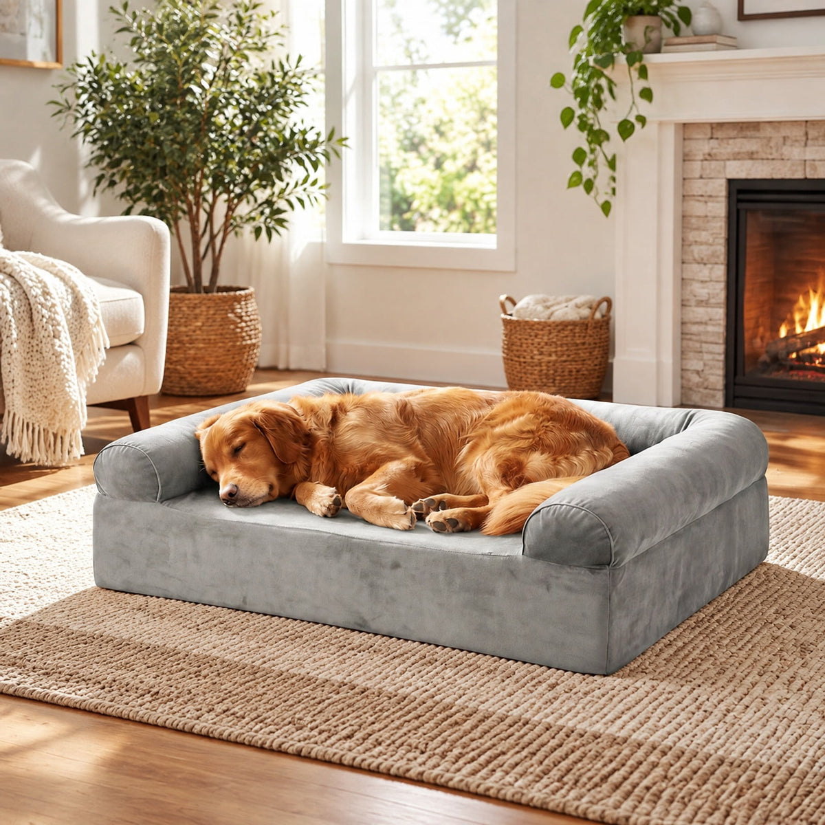 Airfind Cooling Gel Memory Foam Dog Bed for Medium Dogs with Washable Cover, Cooling Gel Memory Foam Silicone Polyester 25D Foam Frame, Light Gray