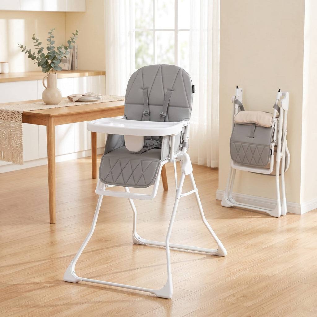 Airfind Easy Clean Compact Highchair with Removable Adjustable Tray and PU Seat Cushion, 33 lbs Capacity, PP Frame, for 6 months-3 years old, Gray
