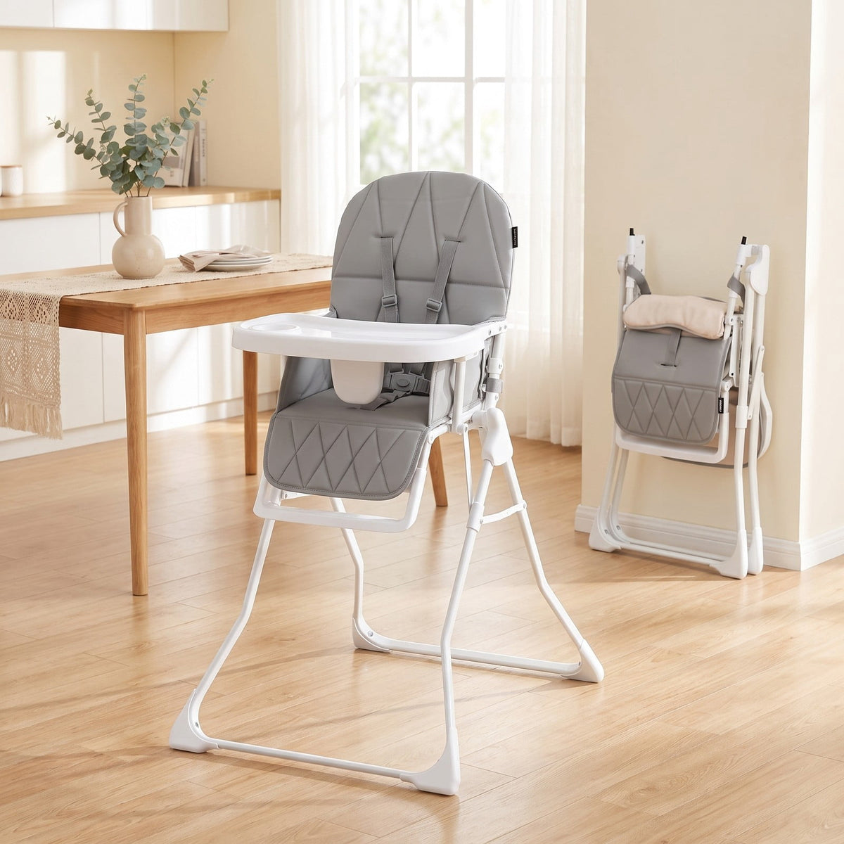 Airfind Easy Clean Compact Highchair with Removable Adjustable Tray and PU Seat Cushion, 33 lbs Capacity, PP Frame, for 6 months-3 years old, Gray