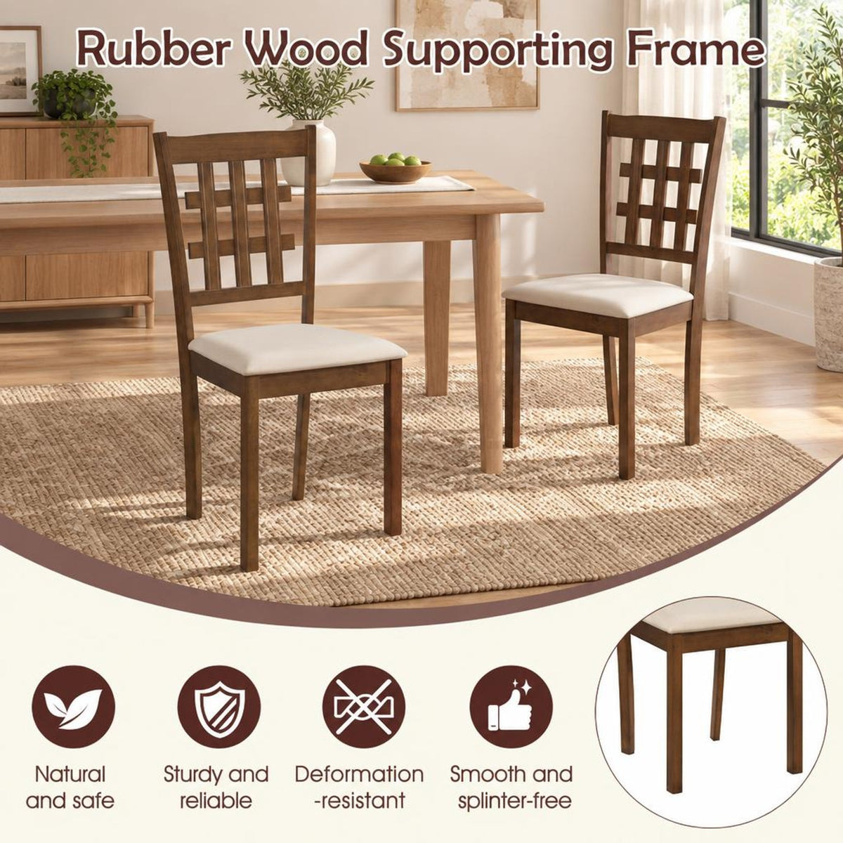 Airfind Set of 2 Wood Kitchen Chairs with Faux Leather Upholstered Seat, 265 lbs Capacity, Rubber Wood MDF Polyester Sponge Frame, Coffee