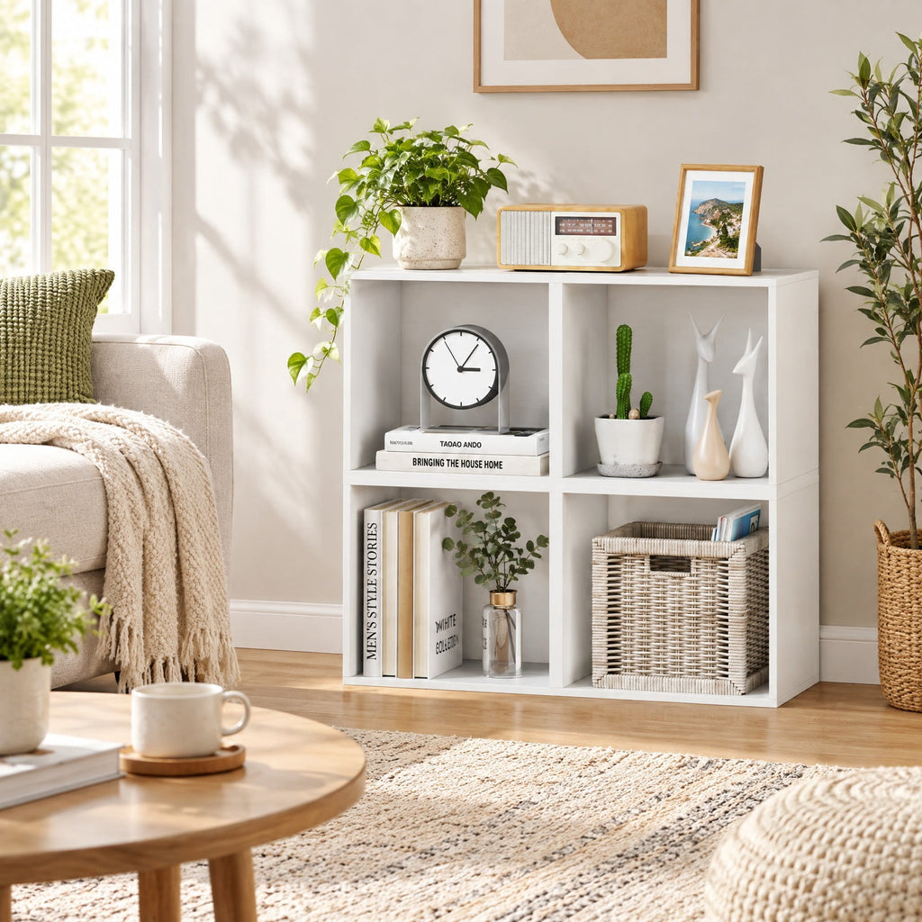 Airfind Cube Storage Organizer Stackable Open Book Shelf Wooden Display Shelving Unit, 55 lbs Capacity, Engineered Wood Frame, White