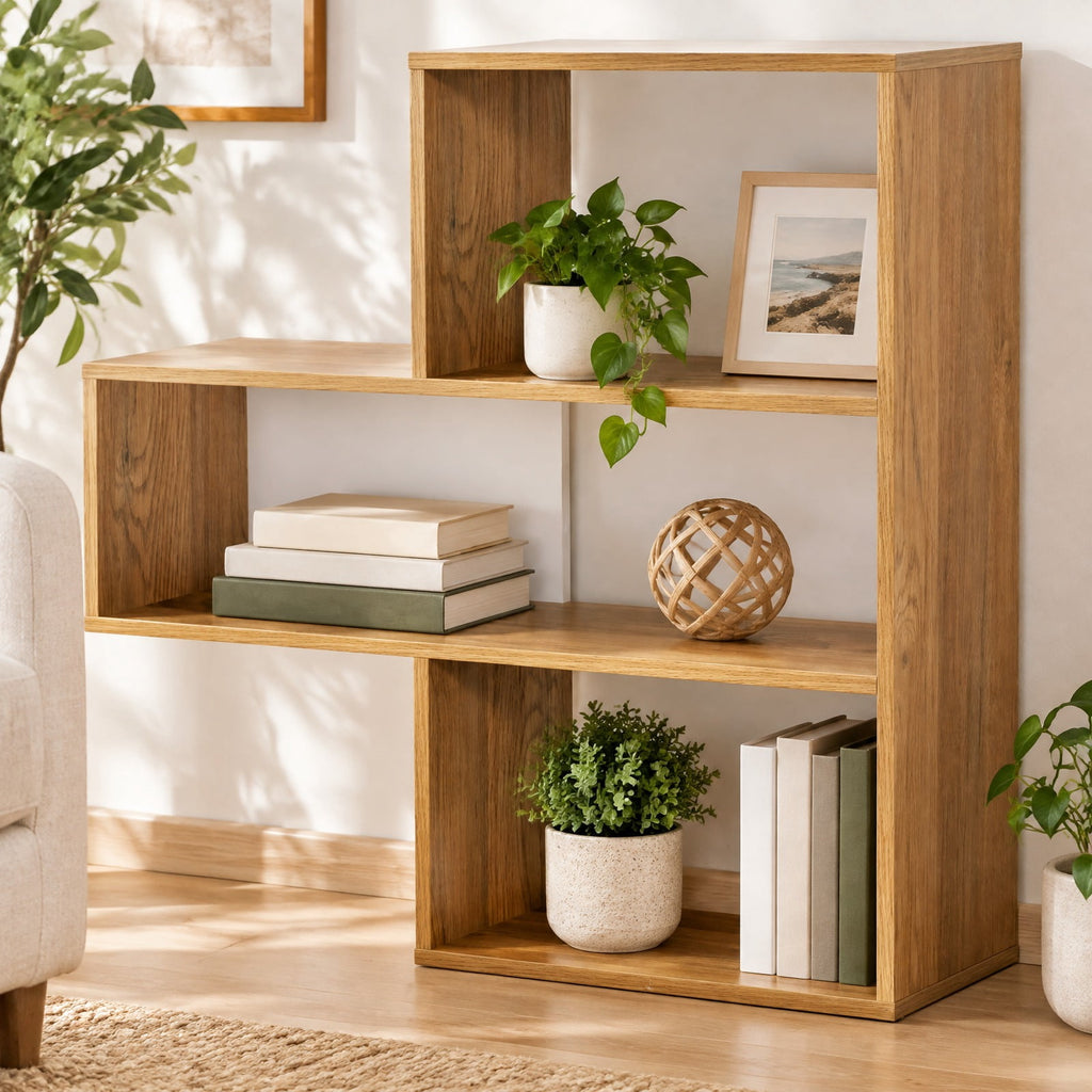 Airfind Convex Bookshelf 3-Shelf Open Bookcase Room Organizer with Anti, 88 lbs Capacity, Engineered Wood Frame, 33 x 11.5 x 33 Footprint