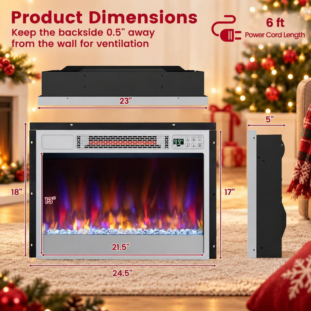 Airfind 23 Inch 1500W Recessed Electric Fireplace Insert with Remote Control, Metal Tempered Glass PS Frame, Silver