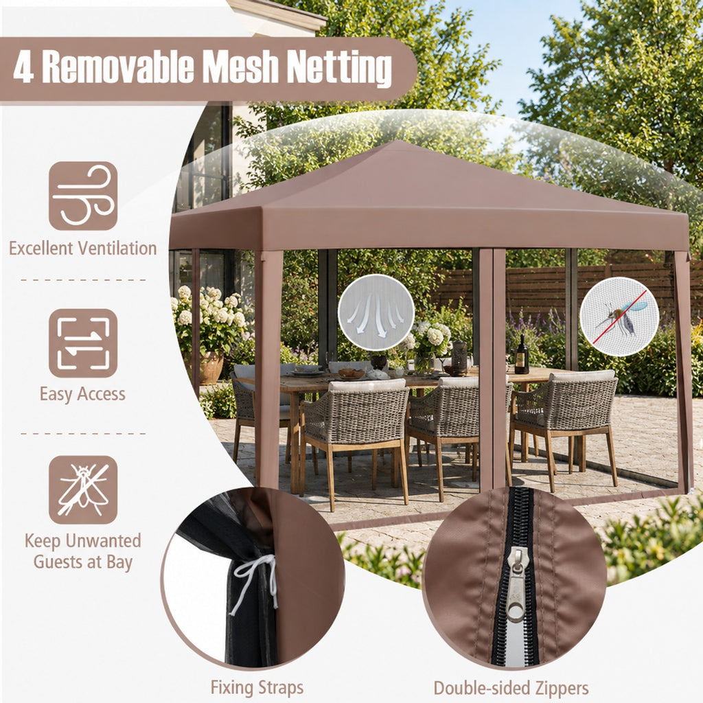 Airfind 10 FT x 10 FT Pop-Up Canopy Tent Easy Setup Instant Folding Shelter with Mesh Netting, 210D Oxford Fabric Frame, Coffee